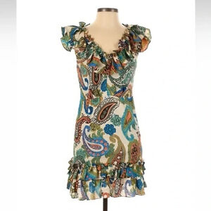 Anthropologie James Coviello Petal Impressions Sheath Dress Size 2 XS Ruffle Hem